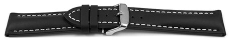 Correa reloj - Piel de ternera-acolchado grueso-lisa-negro 20mm Acero