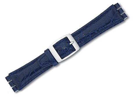 Correa reloj-Ternera-estamp.cocodrilo-para Swatch-19/20mm-azul