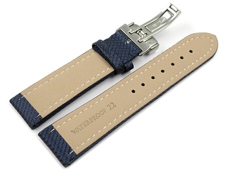 Correa reloj con cierre plegable de alta tecnologa Material textil ptico Azul 24mm Dorado