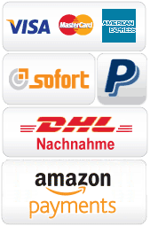 Pago: PayPal, Amazon-Payment, Tarjeta de crédito, Sofortüberweisung, Giro Postal