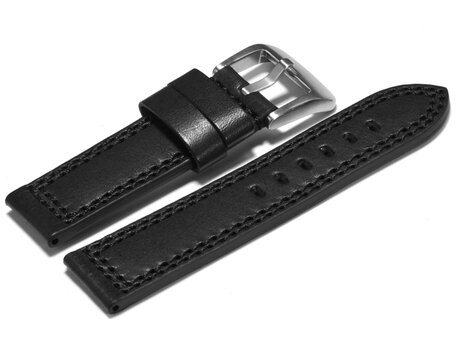 Correa reloj-Cuero de silla de montar-Hebilla - negro 20mm