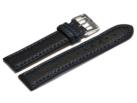Correa de reloj de cuero negro costura azul 18mm 20mm 22mm 24mm