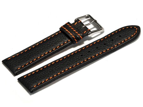 Correa de reloj de cuero negro costura naranja 18mm 20mm 22mm 24mm