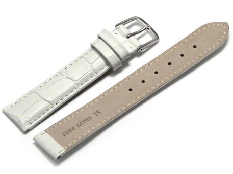 Uhrenarmband - echt Leder - Kroko Prgung - wei - 8mm Stahl