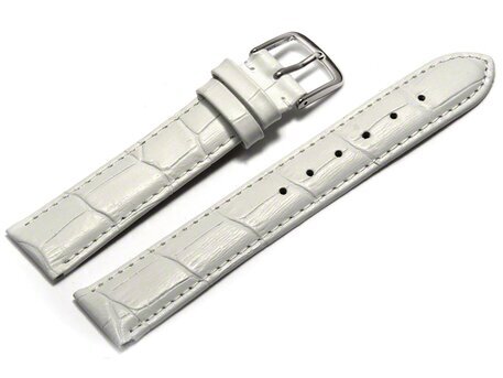 Uhrenarmband - echt Leder - Kroko Prgung - wei - 16mm Stahl