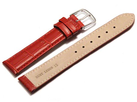 Correa de reloj - cuero genuino - grabado croco - rojo - 8-22 mm
