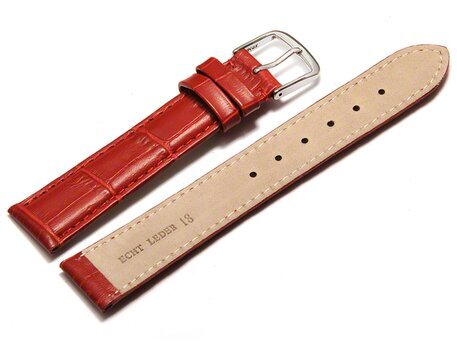 Uhrenarmband - echt Leder - Kroko Prgung - rot - 8mm Stahl