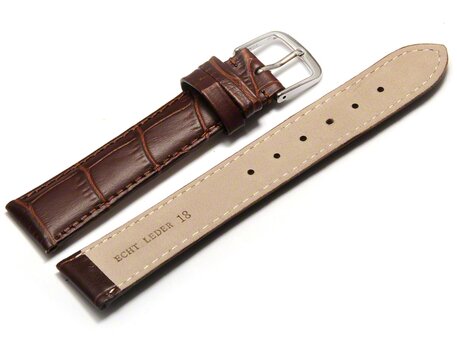 Uhrenarmband - echt Leder - Kroko Prgung - dunkelbraun 8mm Stahl