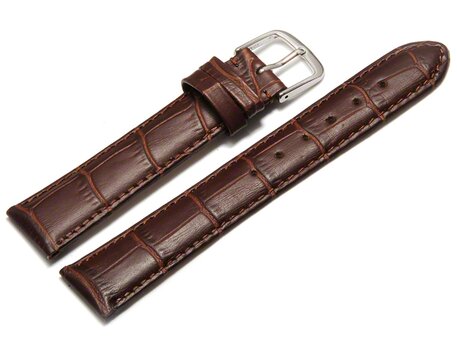Uhrenarmband - echt Leder - Kroko Prgung - dunkelbraun 16mm Stahl