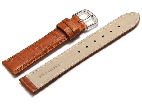 Uhrenarmband - echt Leder - Kroko Prgung - hellbraun 10mm Stahl