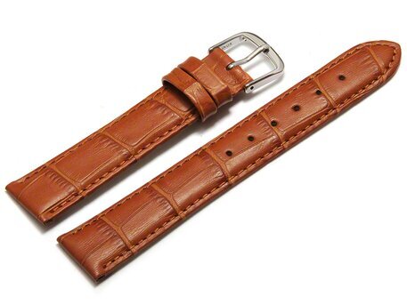 Uhrenarmband - echt Leder - Kroko Prgung - hellbraun 14mm Stahl