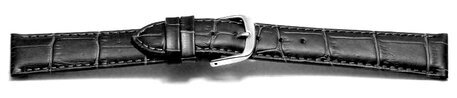 Uhrenarmband - echt Leder - Kroko Prgung - schwarz 10mm Stahl