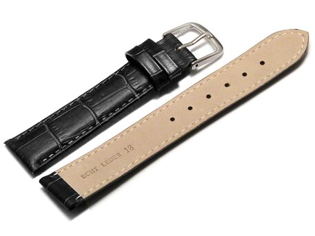 Uhrenarmband - echt Leder - Kroko Prgung - schwarz 14mm Stahl