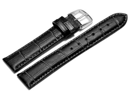 Uhrenarmband - echt Leder - Kroko Prgung - schwarz 16mm Gold