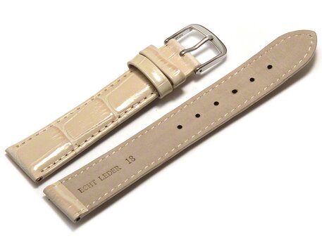 Uhrenarmband - echt Leder - Kroko Prgung - creme 12mm Stahl
