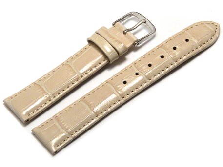 Uhrenarmband - echt Leder - Kroko Prgung - creme 16mm Gold