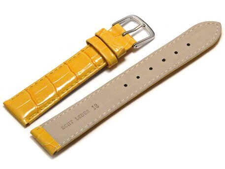 Uhrenarmband - echt Leder - Kroko Prgung - gelb 12mm Stahl