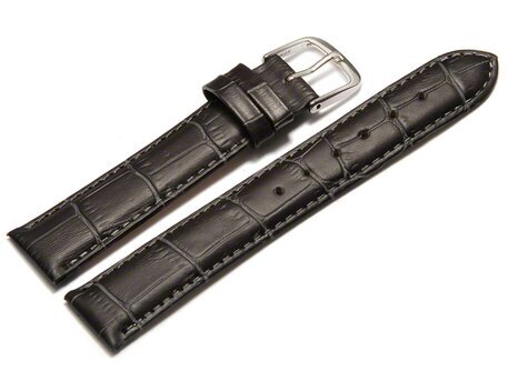 Uhrenarmband - echt Leder - Kroko Prgung - dunkelgrau 12mm Stahl