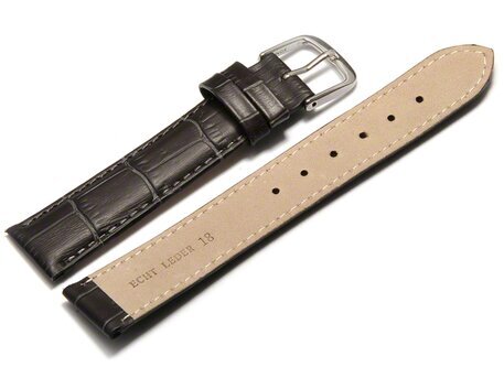 Uhrenarmband - echt Leder - Kroko Prgung - dunkelgrau 12mm Stahl