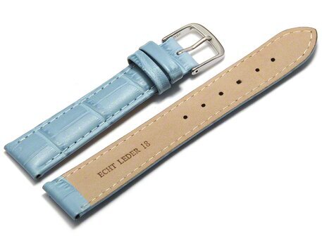 Uhrenarmband - echt Leder - Kroko Prgung - hellblau 12mm Stahl