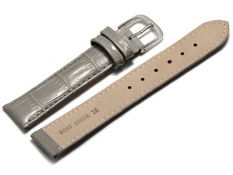 Uhrenarmband - echt Leder - Kroko Prgung - hellgrau 12mm Stahl
