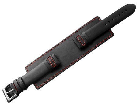 Correa reloj - Piel de ternera - Base protectora completa - negro 20mm Acero
