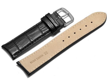 Uhrenarmband - Rundansto - leicht gepolstert - Kroko - schwarz 19mm Stahl