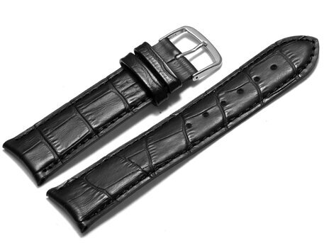 Uhrenarmband - Rundansto - leicht gepolstert - Kroko - schwarz 22mm Stahl