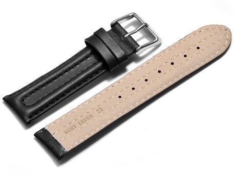 Correa reloj - Piel de ternera lisa-Hebilla-negro 18mm Acero