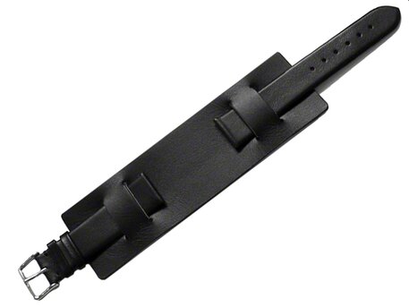 Correa reloj - con Base - Hebilla - Piel de ternera - negro 16mm Acero