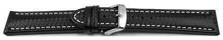 Uhrenarmband - Leder - Carbon Prgung - schwarz - weie Naht 20mm Stahl