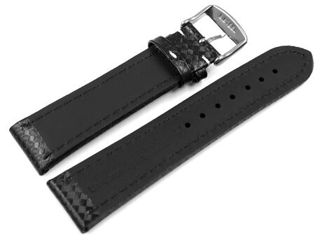 Uhrenarmband - Leder - Carbon Prgung - schwarz - weie Naht 22mm Stahl