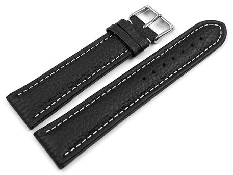 Correa reloj - Piel de ternera-grabado-negro/costura Blanca 20mm Acero