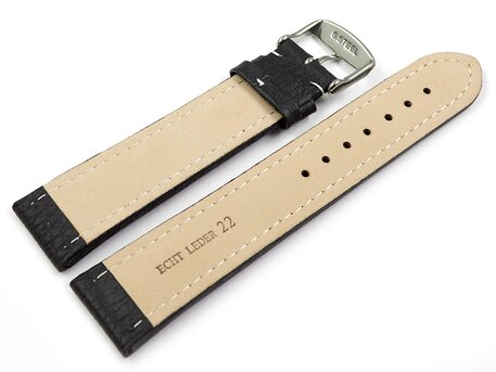 Correa reloj - Piel de ternera-grabado-negro/costura Blanca 20mm Acero