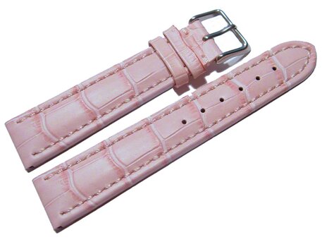 Correa reloj-Hebilla-Tenera-Estampado de cocodrilo-rosa 24mm Acero
