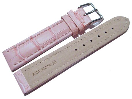 Correa reloj-Hebilla-Tenera-Estampado de cocodrilo-rosa 24mm Acero