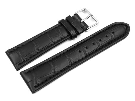Correa reloj-Tenera-Estampado de cocodrilo-negro/Costura negra 20mm Acero