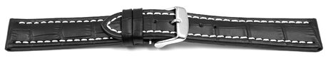 Correa reloj-Tenera-Estampado de cocodrilo-negro/Costura blanca 22mm Acero