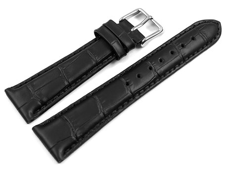 Uhrenarmband - Leder Kroko Prgung - schwarz - 19 mm Stahl