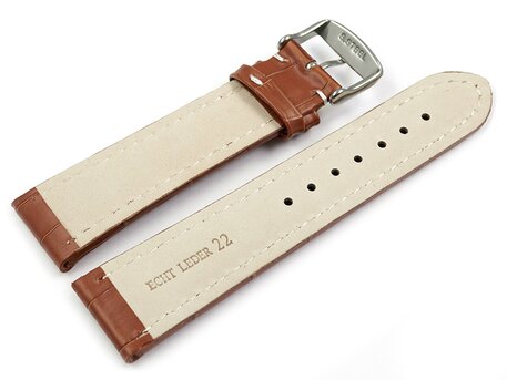 Uhrenarmband - gepolstert - Leder - Kroko Prgung - hellbraun XL 20mm Stahl