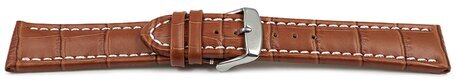 Uhrenarmband - gepolstert - Leder - Kroko Prgung - hellbraun XL 22mm Stahl