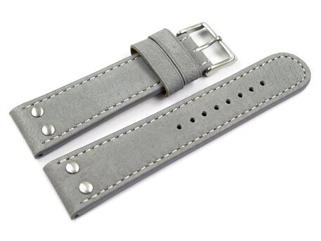Uhrenarmband - Wasserbffel Leder - grau - 22mm Stahl