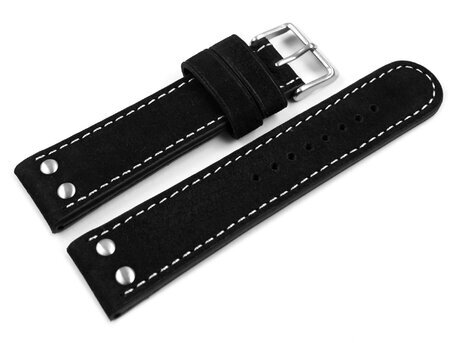 Uhrenarmband - Wasserbffel Leder - schwarz - 22mm Stahl