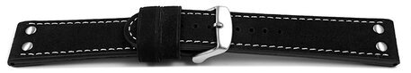 Uhrenarmband - Wasserbffel Leder - schwarz - 24mm Stahl