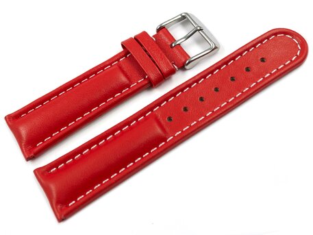 Correa reloj - Piel de ternera lisa - Hebilla - rojo 18mm Acero