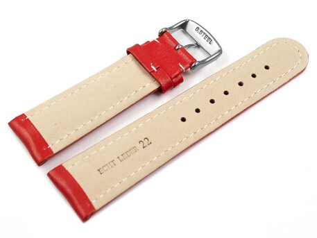 Correa reloj - Piel de ternera lisa - Hebilla - rojo 24mm Acero