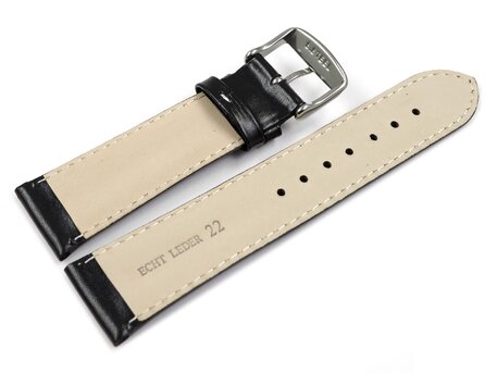 Correa reloj - Piel de ternera lisa-Hebilla-negro/costura Blanca 18mm Acero