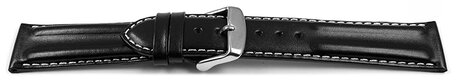Correa reloj - Piel de ternera lisa-Hebilla-negro/costura Blanca 20mm Acero