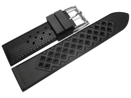 Correa reloj - Silicona - Carbn - Hebilla - negro 22mm Acero