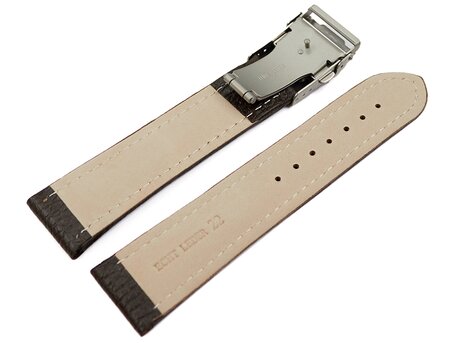 Correa reloj - Piel de ternera-grabado-marrn oscuro 18mm Acero